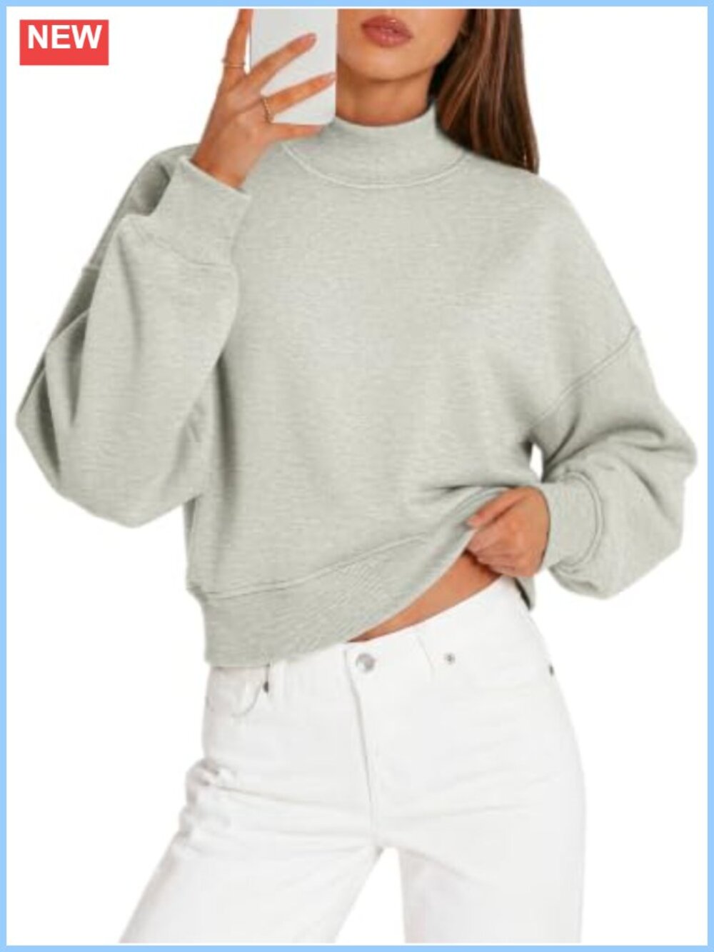 Cropped Mock Neck Turtleneck Sweatshirt Long Sleeve Casual Pullover Women